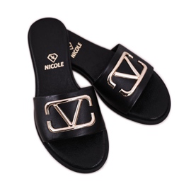 Nicole Ženske klasične kožne papuče Black Evie crna 1