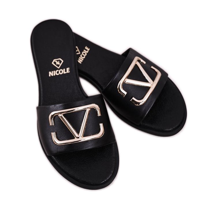 Nicole Ženske klasične kožne papuče Black Evie crno 1