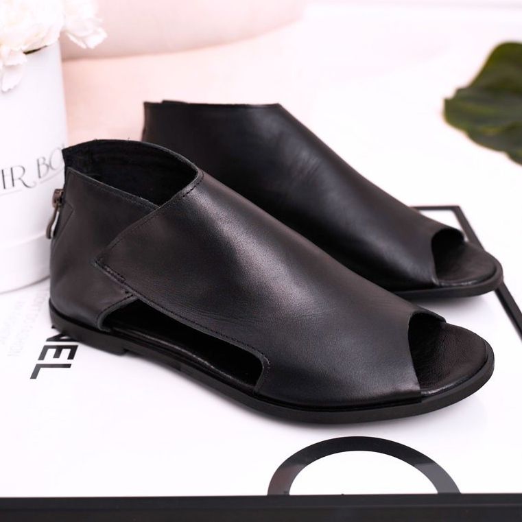 Nicole Ženske ravne kožne sandale Crna Natalie 2