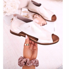 Nicole Ženske ravne kožne sandale Bijela Natalie zlatna 2