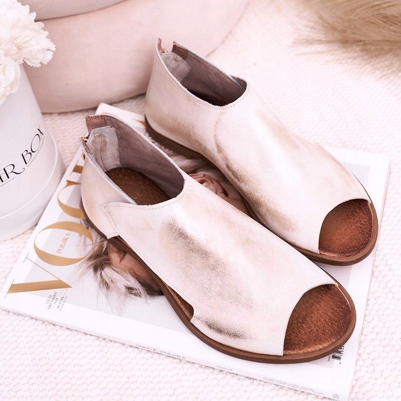 Nicole Ženske ravne kožne sandale Bijela Natalie zlatni 1