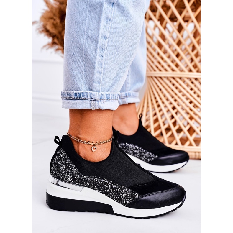 Nicole Ženske kožne tenisice na klin crne srebrne Frances crna 1