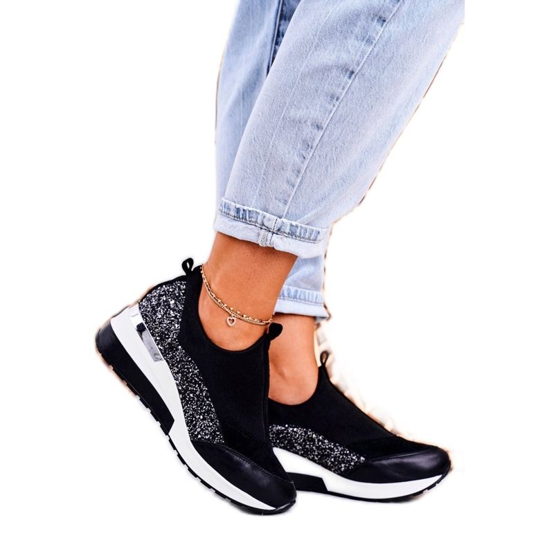 Nicole Ženske kožne tenisice na klin crne srebrne Frances crno 2