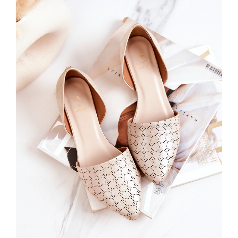 Elegantne kožne balerinke Laura Messi 1110 zlatni benzin raznobojna 1