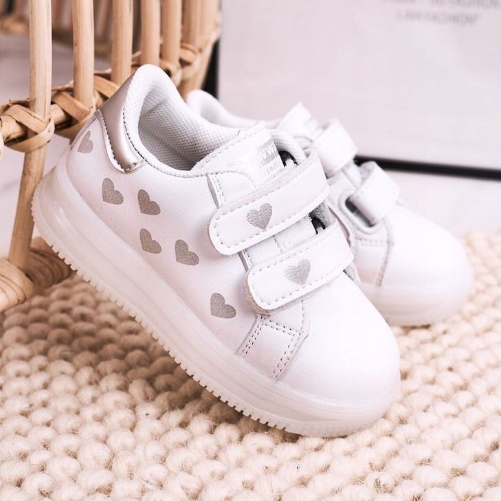 Apawwa Dječje sportske cipele sa bijelim i srebrnim boom sa svjetlosnim potplatom bijela 2