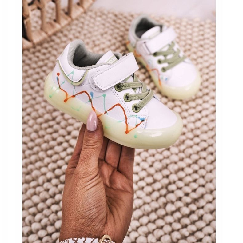 Apawwa Dječje sportske cipele sa osvijetljenim potplatom, bijelo-zeleni disko bijela 1