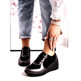 S.Barski Ženske kožne tenisice na klin Black Roxette crna višebojan srebro 1