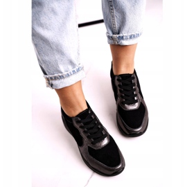 S.Barski Ženske kožne tenisice na klin Black Roxette crna višebojan srebro 3