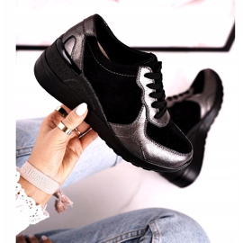 S.Barski Ženske kožne tenisice na klin Black Roxette crna višebojan srebro 4