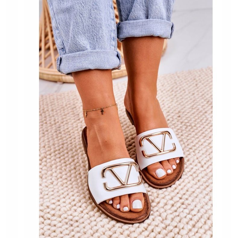 Nicole Ženske klasične kožne papuče bijele Evie bijela 1