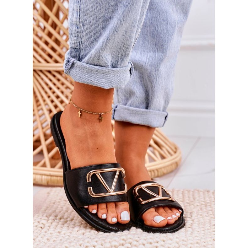 Nicole Ženske klasične kožne papuče Black Evie crno 2