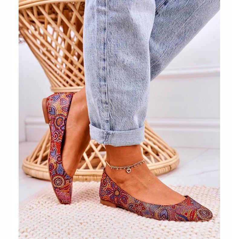 Ženska koža Maciejka balerinke crvene s cvijećem 04100-38 raznobojna 1