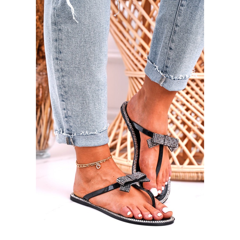 LU BOO Ženske gumene papuče Crni japanci Deross Rhinestones crno 1