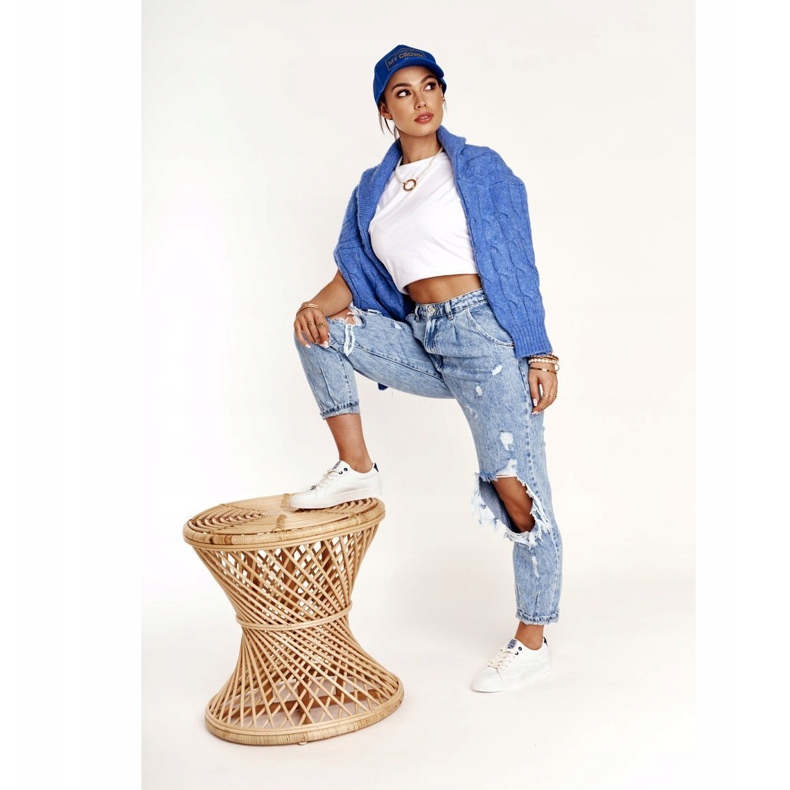 Ženske kožne tenisice Big Star BB274211 bijele i tamnoplave bijela 2