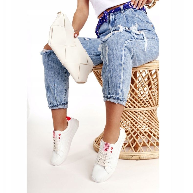 Ženske kožne tenisice Big Star BB274210 bijele i crvene bijela 1