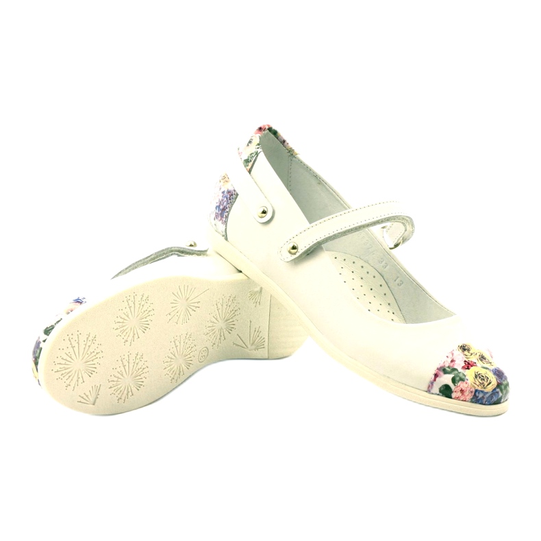 Djevojke kožne balerine s bijelim cvjetovima Bartek bijela 3