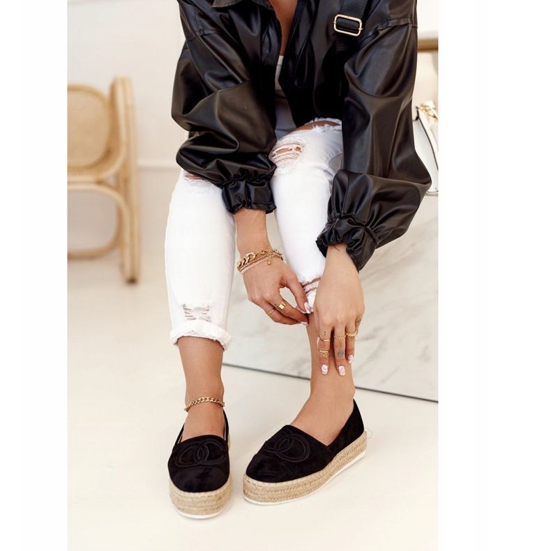 PS1 Ženske espadrile na platformi od slame Crna Febi crno 1