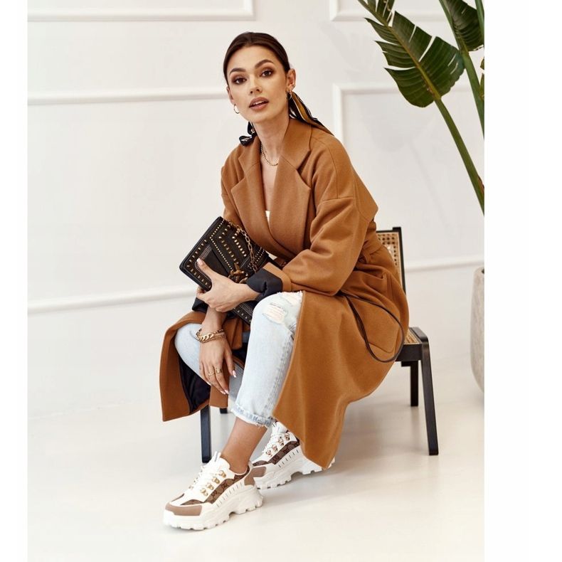 Ženske tenisice na masivnom bijelom sanjaru bež bijela smeđa zlatna 1