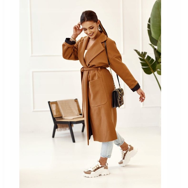 Ženske tenisice na masivnom bijelom sanjaru bež bijela smeđa zlatna 2