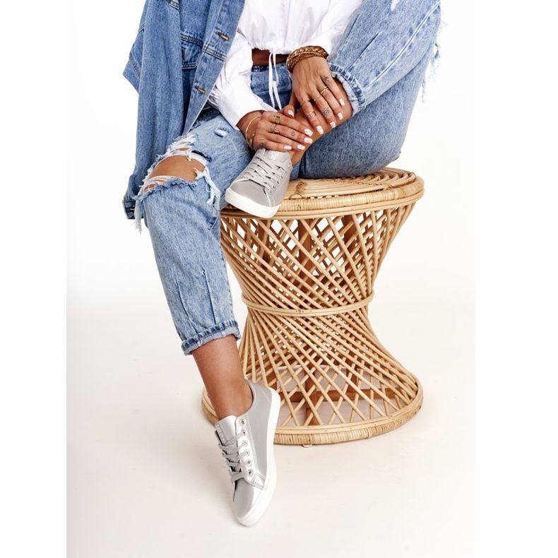 Ženske kožne tenisice Big Star HH274143 Srebrne srebro 1