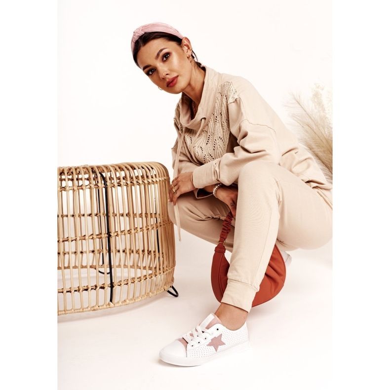 Ženske kožne tenisice sa zvijezdom Big Star DD274691 bijelo-ružičasta bijela 1