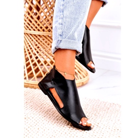 Nicole Ženske ravne kožne sandale Crna Natalie crno 4