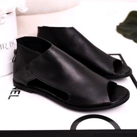 Nicole Ženske ravne kožne sandale Crna Natalie crno 1