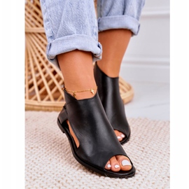 Nicole Ženske ravne kožne sandale Crna Natalie crno 3