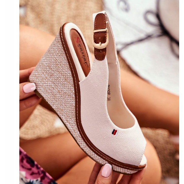 PS1 Tommy bež sandale na peti na klin 1