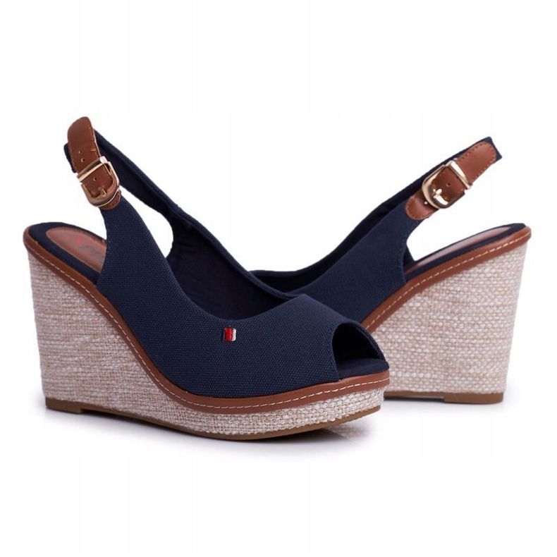 PS1 Tommy tamnoplave sandale na petu s pletenim klinom mornarsko plava 2