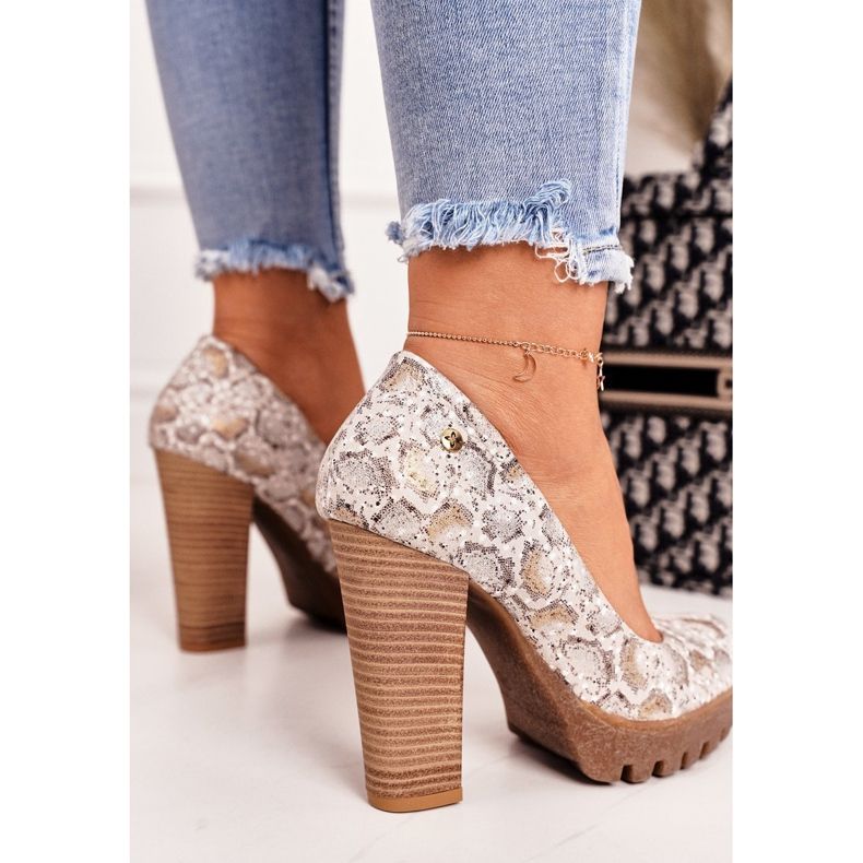 Crpke na šipci i platformi Maciejka Gold-Beige 02629-25 bež smeđa zlatni 2