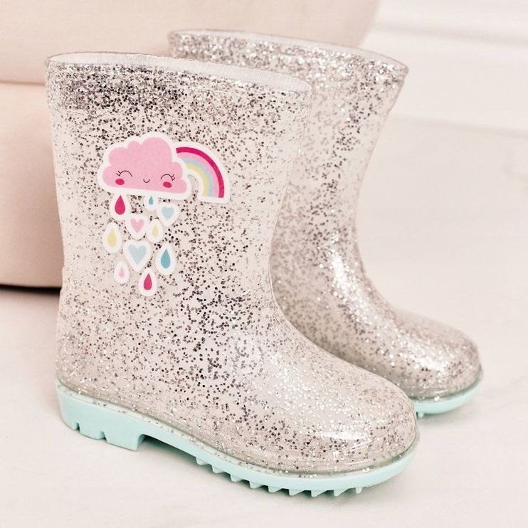 Dječje galoše od brokata sa srebrnim oblakom bež srebro 1