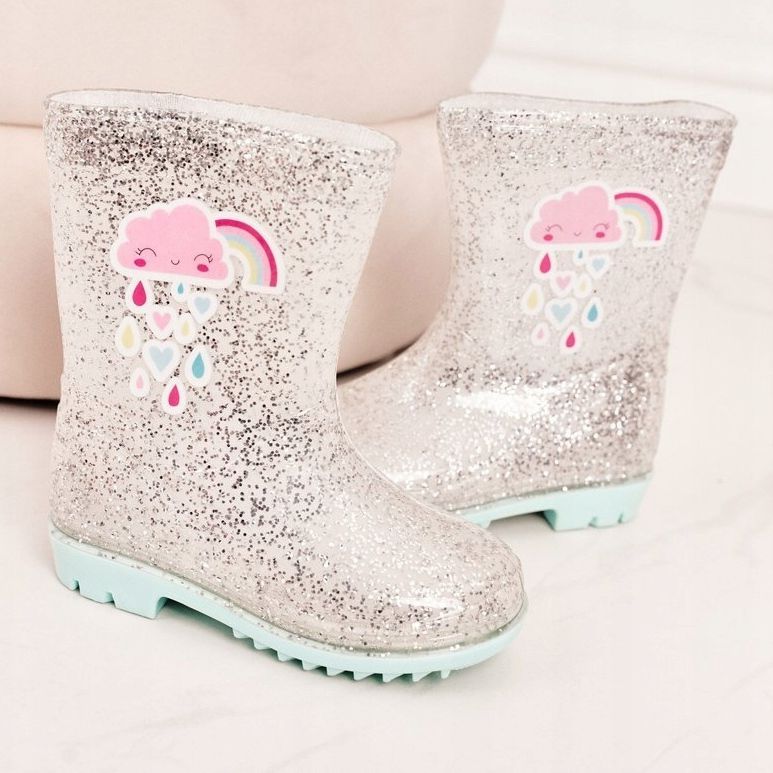 Dječje galoše od brokata sa srebrnim oblakom bež srebro 2