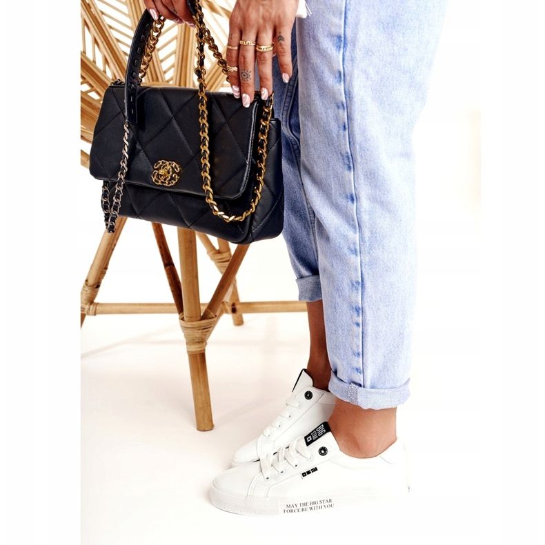 Ženske kožne tenisice s natpisom Big Star EE274316 Bijela crna 2