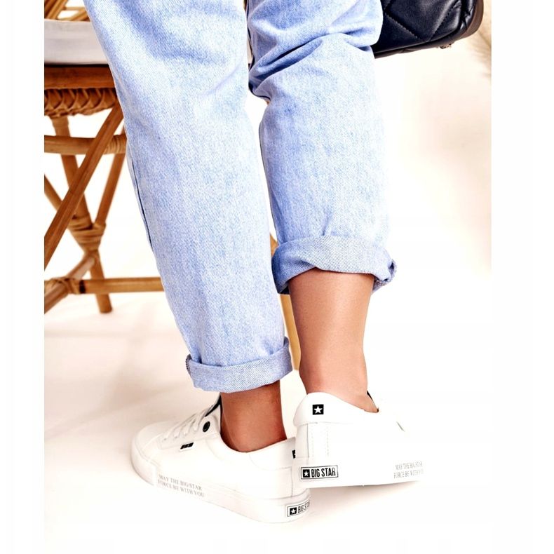 Ženske kožne tenisice s natpisom Big Star EE274316 Bijela crna 3