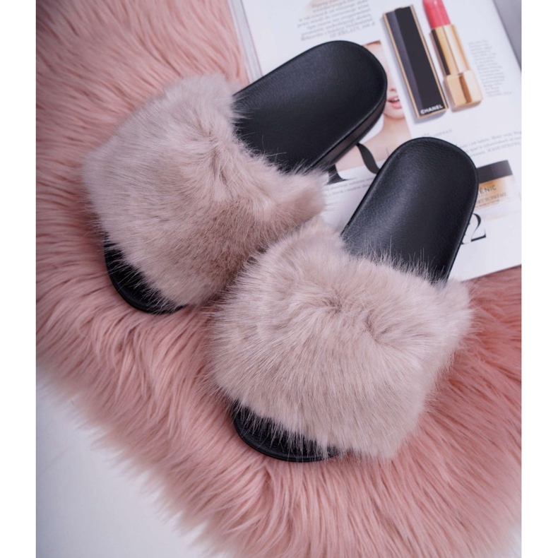 SEA Ženske bež papuče s krznom NiceFur siva 3