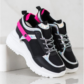 Marquiz Tenisice na klin crna ružičasta 2