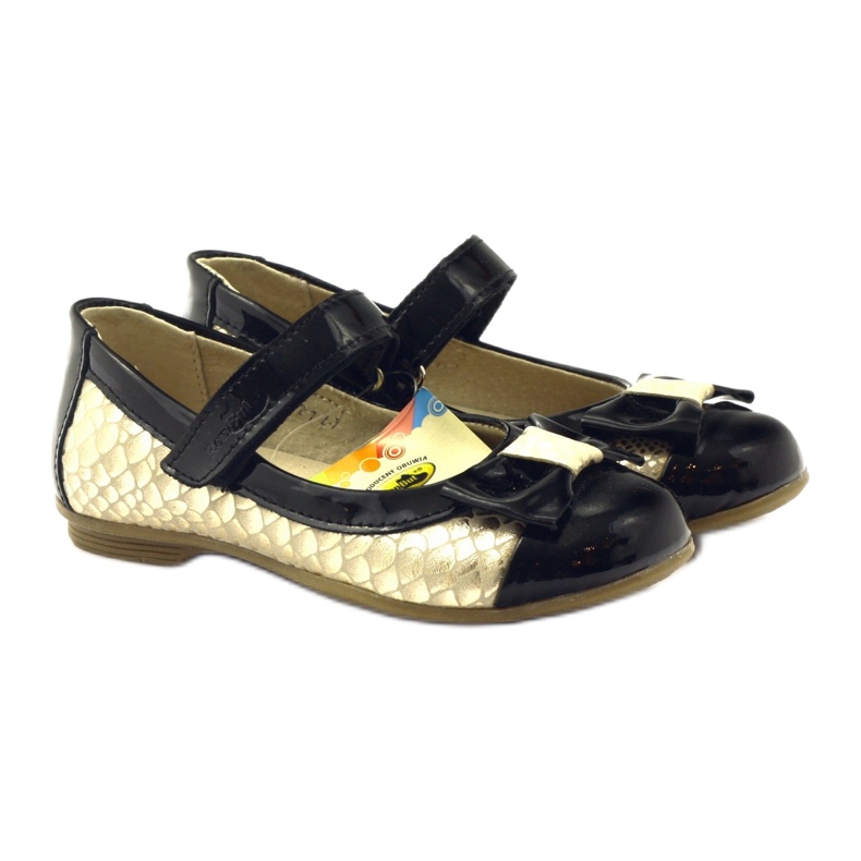 Crno-zlatne balerinke kožna mašna Ren But crna žuta boja 4