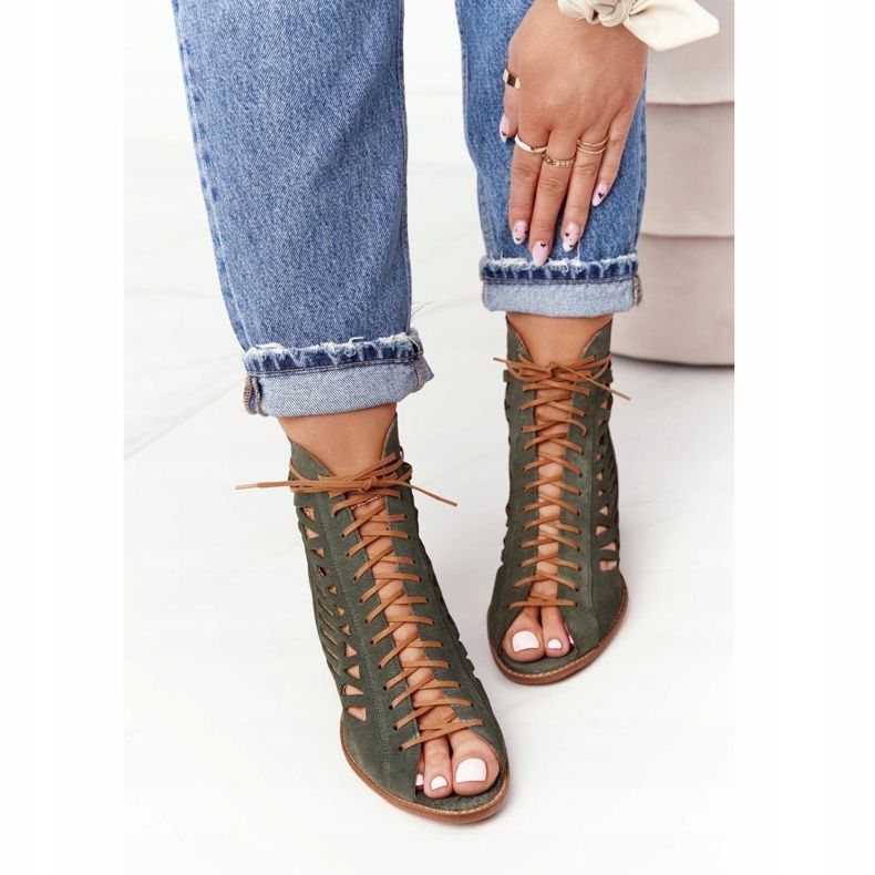 Ženske antilop kožne Maciejka zelene čizme 04040-09 bež 1