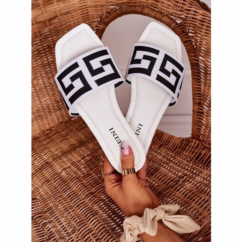 Ženske klasične papuče bijele Melinda bijela crno 1