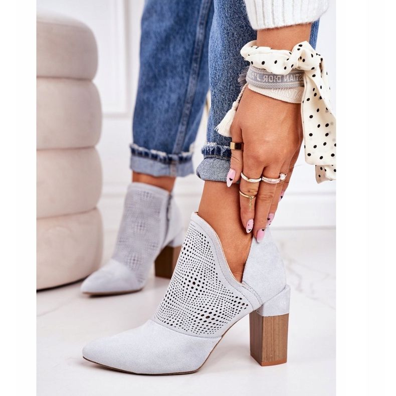 Ažurne čizme na stupu svijetlo siva Michelle 2