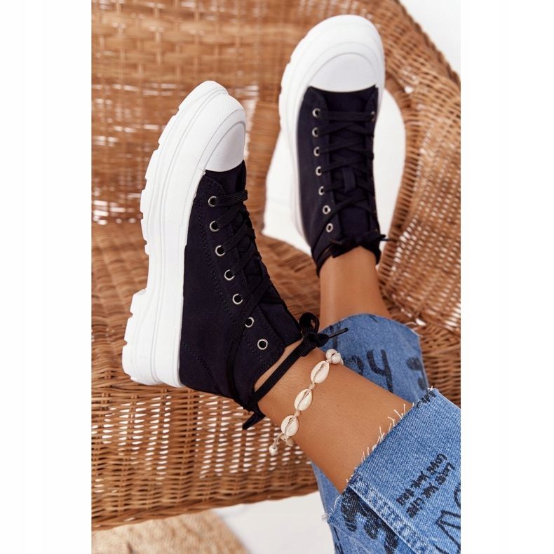 FB2 Ženske visoke tenisice na velikom potplatu u crnoj boji Trissy crna 1