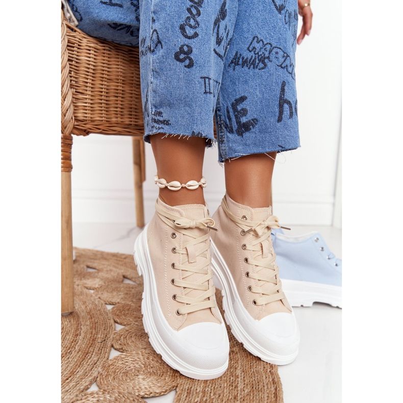 FB2 Ženske visoke tenisice Bež Trissy na velikom potplatu 1