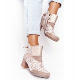 Ženske kožne čizme na petu Maciejka Gold Beige 03963-20 bež zlatna 2