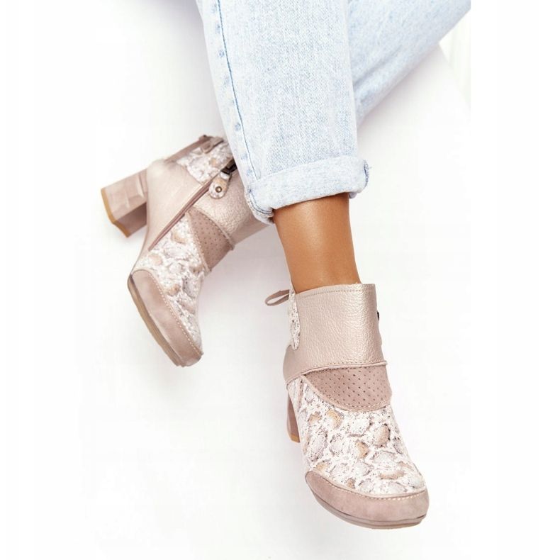 Ženske kožne čizme na petu Maciejka Gold Beige 03963-20 bež zlatni 1