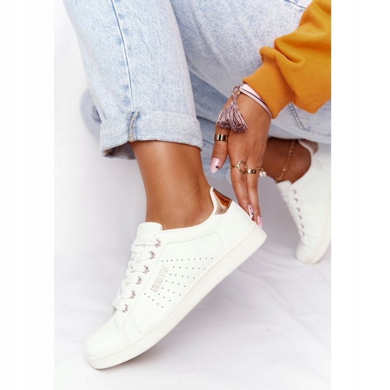 Ženske kožne tenisice Big Star DD274583 bijelo-bakrene bijela zlatna 2