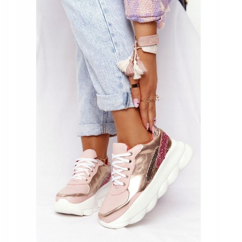 Ženske sportske cipele na platformi lu boo pink ružičasta zlatni 1