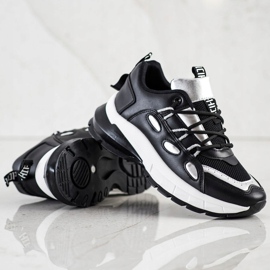 SHELOVET Elegantne tenisice od eko kože crna srebro 2