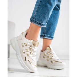 SHELOVET Elegantne tenisice od eko kože bež zlatna 1