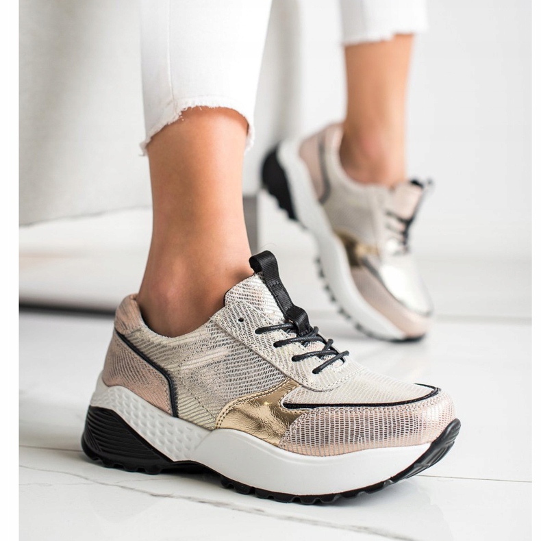 VINCEZA Zlatne kožne tenisice crno zlatna 1